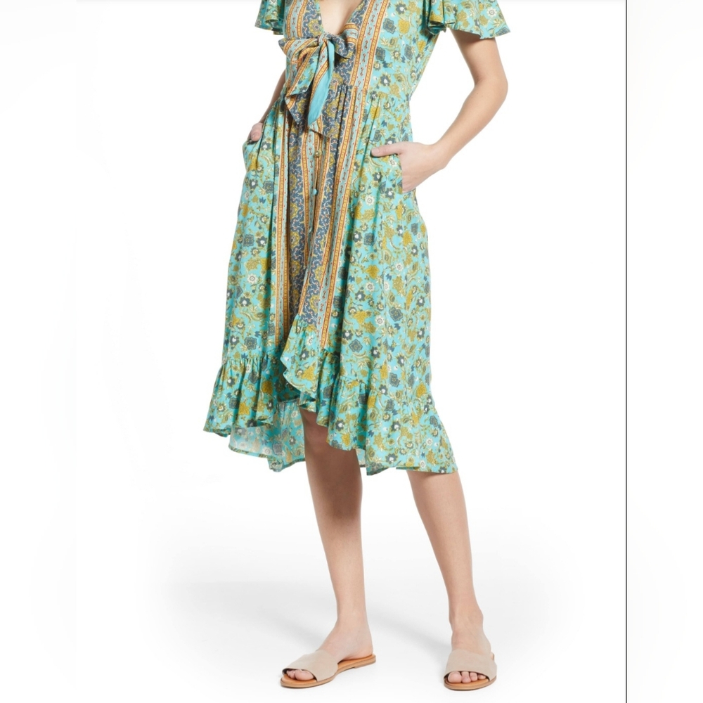Band of Gypsie Boho Dublin Surplice Ruffled Midi Dress - Picture 2 of 6